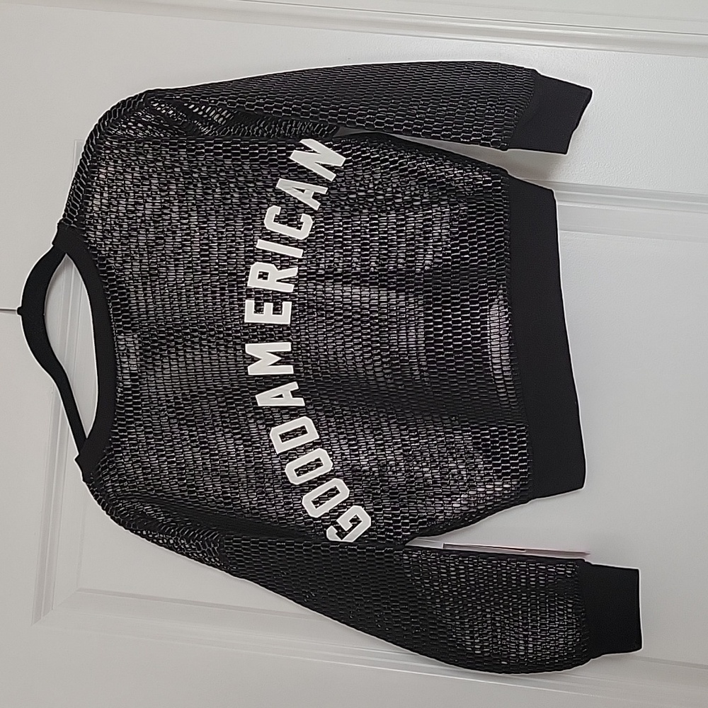 Good American Metallic Mesh Crop Top